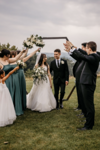 Bride and groom and wedding party.