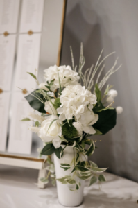 White flowers in a vase.