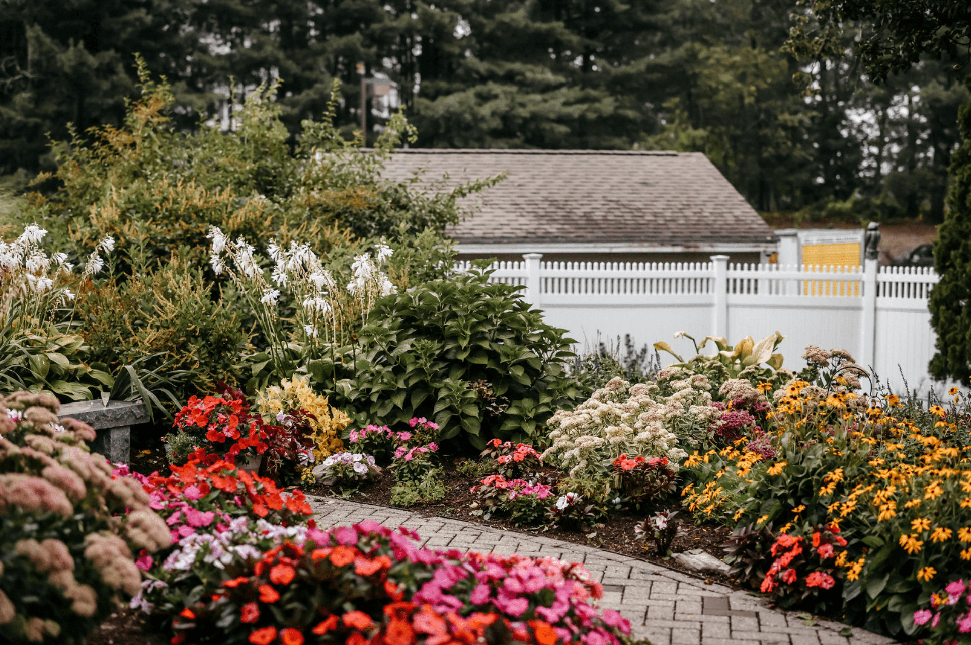 Garden with vibrant flowers and landscape features.