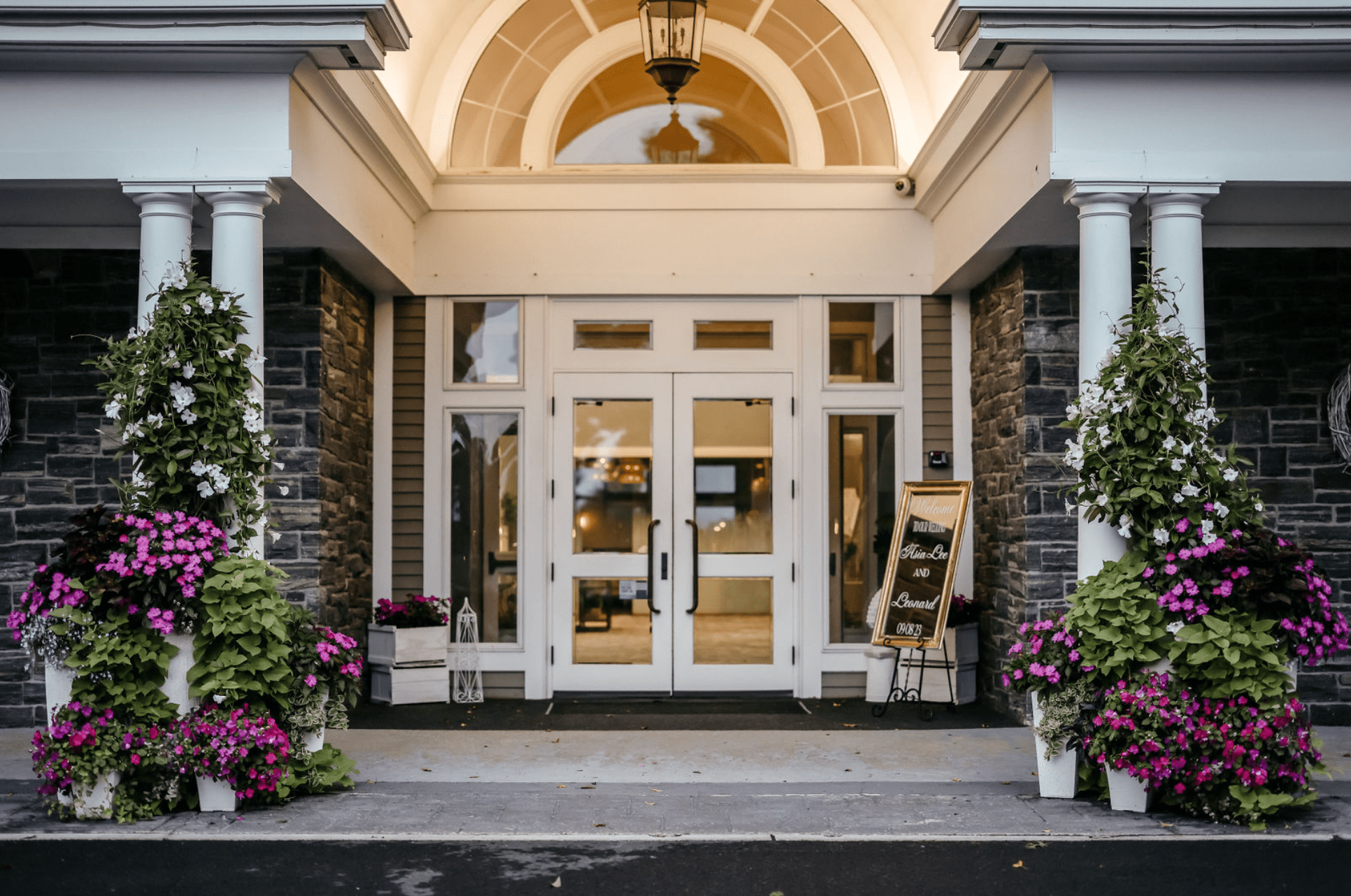 Flower-adorned entry way.