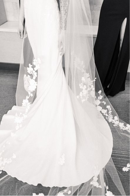 Bride's train and veil.